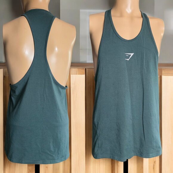 NWOT GYMSHARK ( MED ) REACT STINGER Slim Fit Active Denim Tea lTank Top - Picture 2 of 6